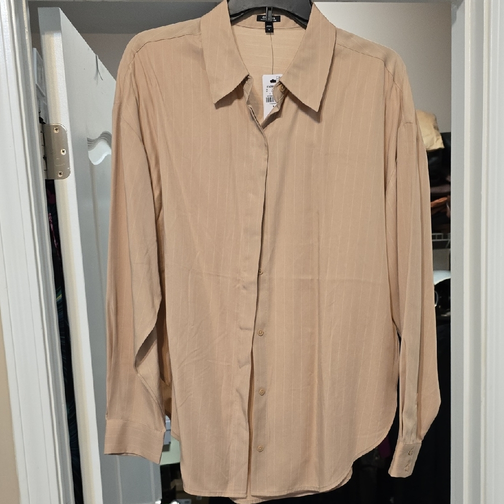 Express Tan Button-Up Blouse